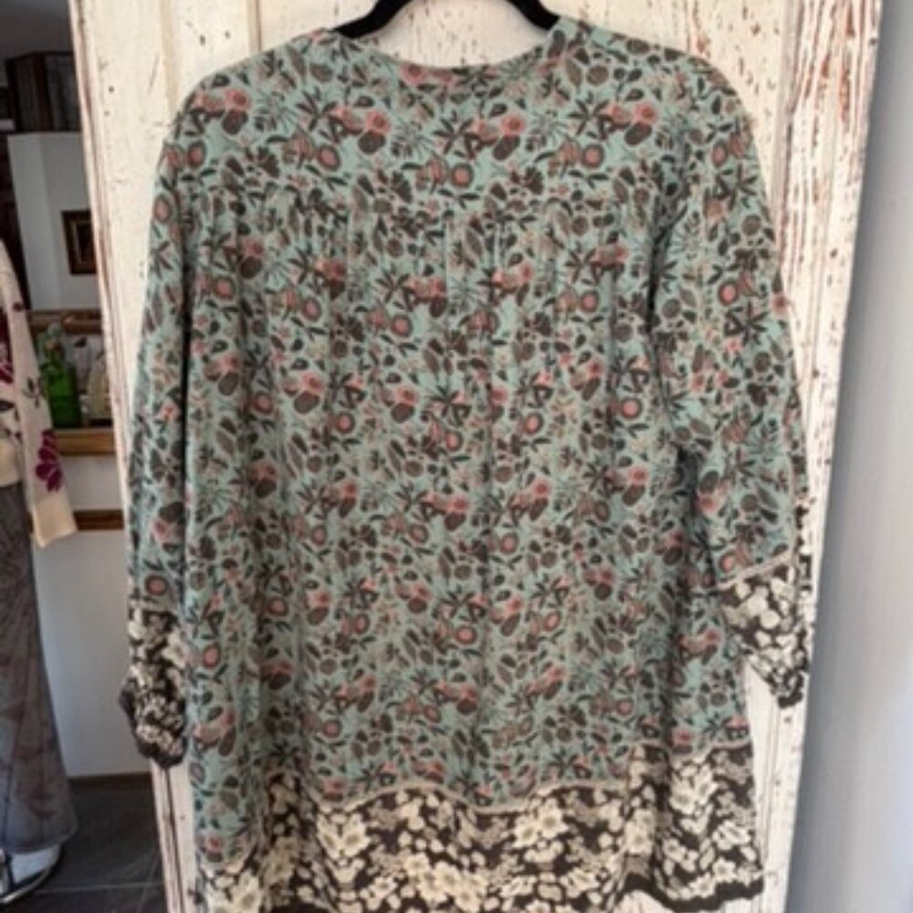 NATURAL LIFE Teal Floral Mini Dress with Black & Cream Border - Picture 6 of 7